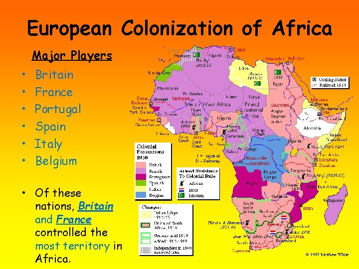 European Colonization of Africa Major Players • • • Britain France Portugal Spain Italy