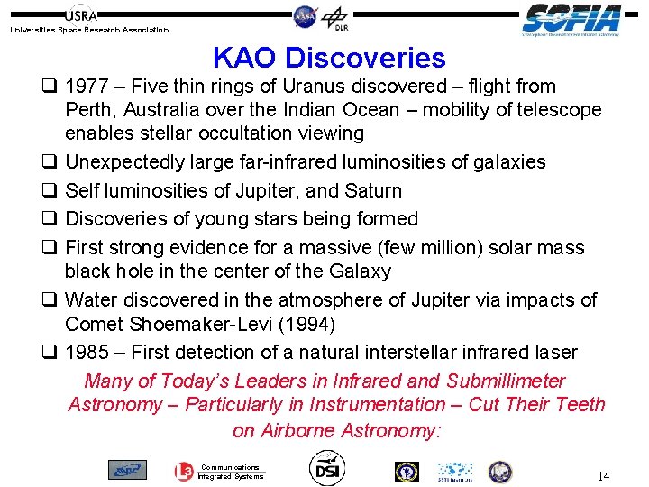 Universities Space Research Association KAO Discoveries q 1977 – Five thin rings of Uranus