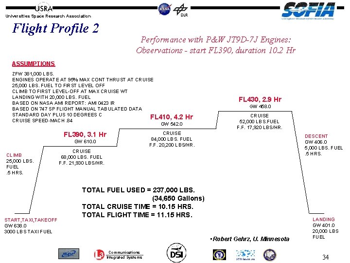 Universities Space Research Association Flight Profile 2 Performance with P&W JT 9 D-7 J