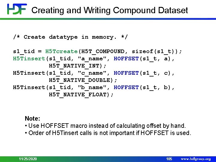 Creating and Writing Compound Dataset /* Create datatype in memory. */ s 1_tid =