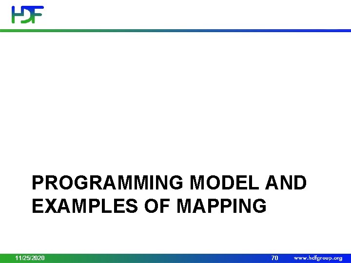 PROGRAMMING MODEL AND EXAMPLES OF MAPPING 11/25/2020 70 