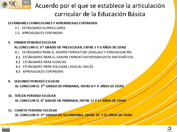 Acuerdo por el que se establece la articulación curricular de la Educación Básica ESTÁNDARES