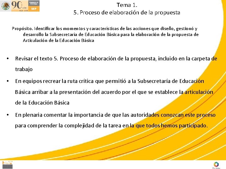 Tema 1. 5. Proceso de elaboración de la propuesta Propósito. Identificar los momentos y