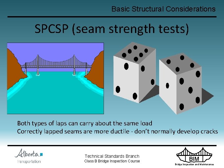 Basic Structural Considerations SPCSP (seam strength tests) Both types of laps can carry about