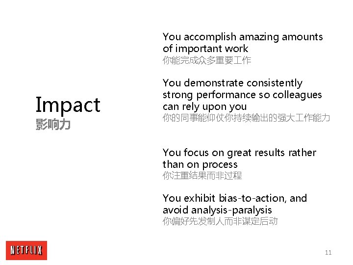 You accomplish amazing amounts of important work 你能完成众多重要 作 Impact 影响力 You demonstrate consistently