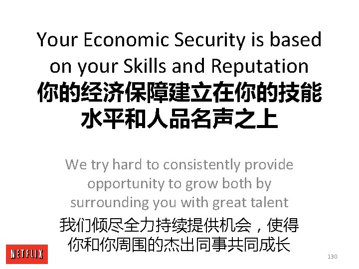 Your Economic Security is based on your Skills and Reputation 你的经济保障建立在你的技能 水平和人品名声之上 We try