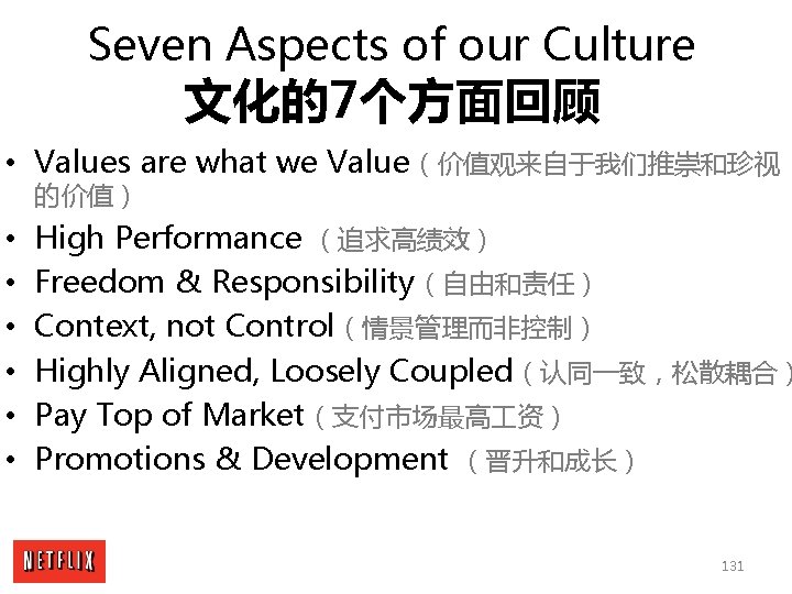 Seven Aspects of our Culture 文化的7个方面回顾 • Values are what we Value（价值观来自于我们推崇和珍视 的价值） •