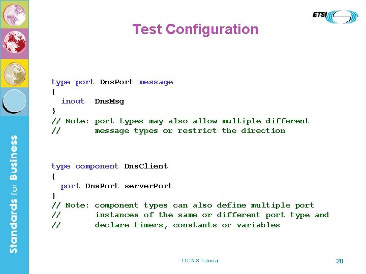 Test Configuration type port Dns. Port message { inout Dns. Msg } // Note: