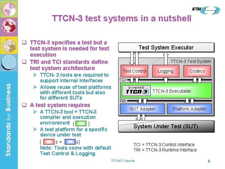 TTCN-3 test systems in a nutshell q TTCN-3 specifies a test but a test