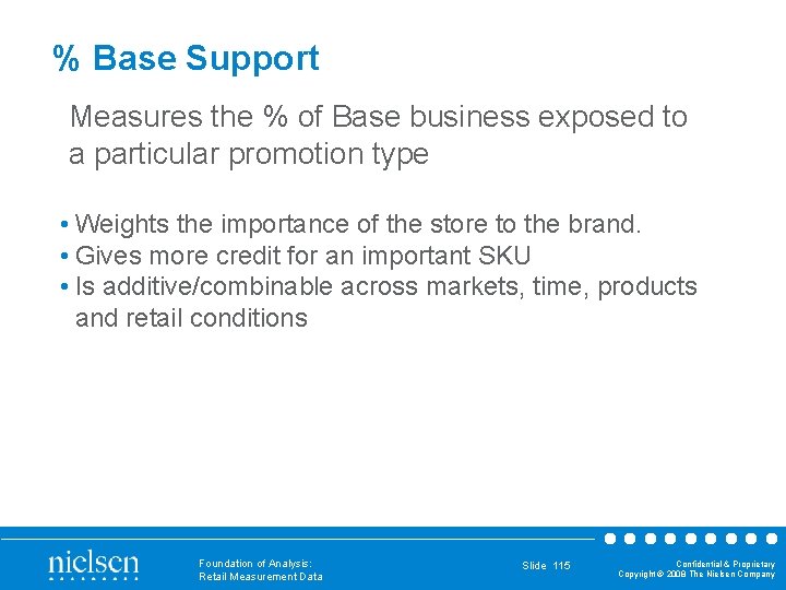 % Base Support Measures the % of Base business exposed to a particular promotion