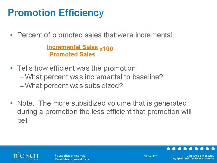 Promotion Efficiency • Percent of promoted sales that were incremental Incremental Sales x 100