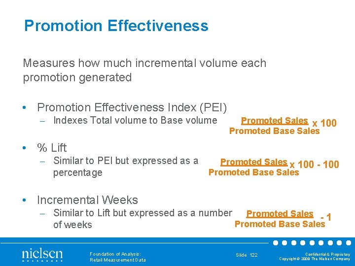 Promotion Effectiveness Measures how much incremental volume each promotion generated • Promotion Effectiveness Index
