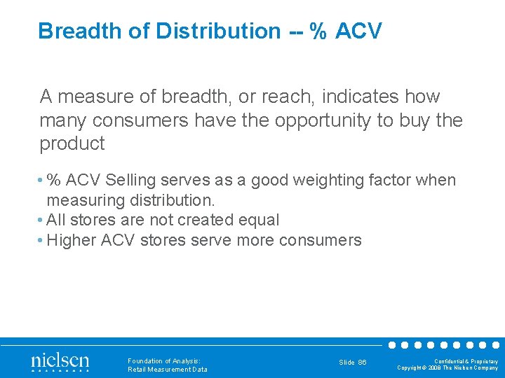 Breadth of Distribution -- % ACV A measure of breadth, or reach, indicates how