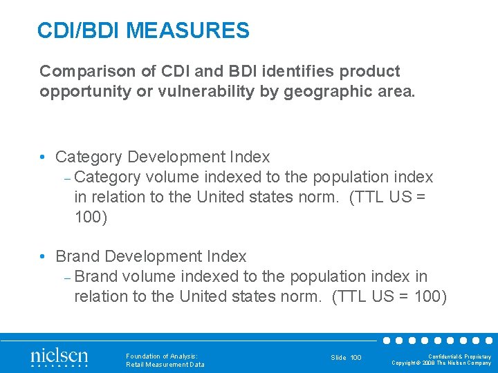 CDI/BDI MEASURES Comparison of CDI and BDI identifies product opportunity or vulnerability by geographic