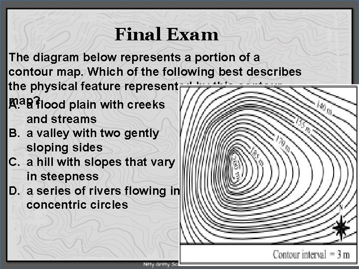 Final Exam The diagram below represents a portion of a contour map. Which of