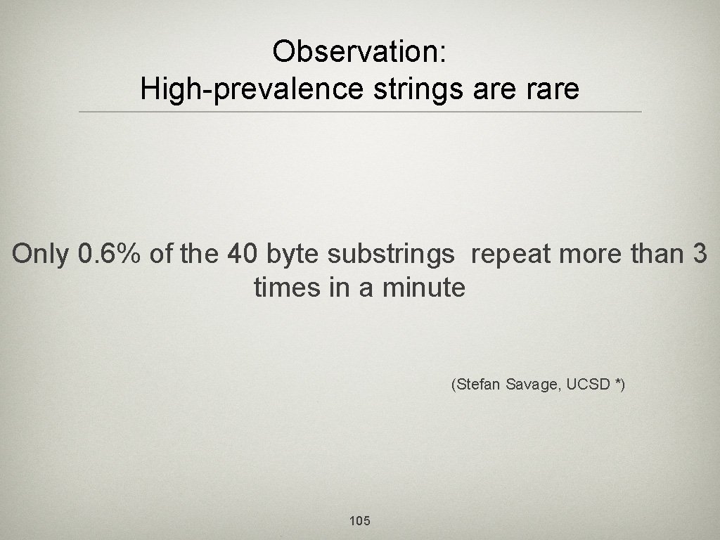 Observation: High-prevalence strings are rare Only 0. 6% of the 40 byte substrings repeat