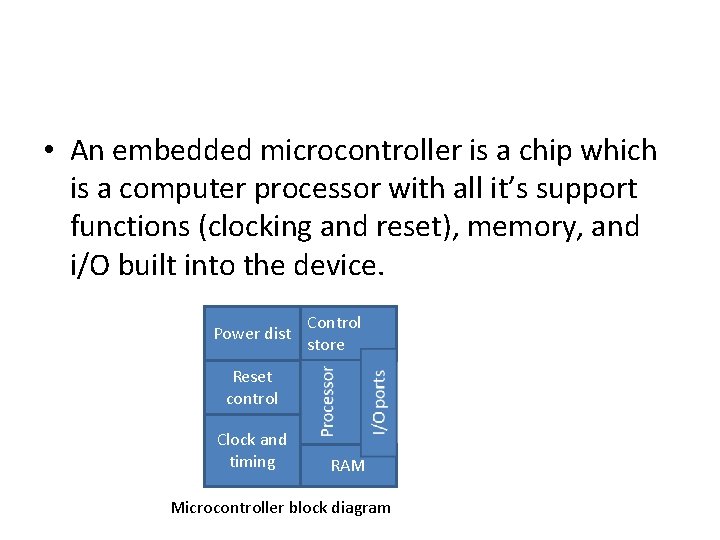  • An embedded microcontroller is a chip which is a computer processor with