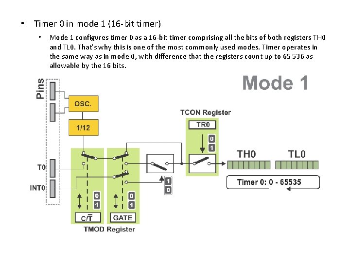  • Timer 0 in mode 1 (16 -bit timer) • Mode 1 configures