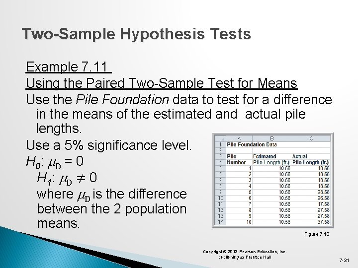 Two-Sample Hypothesis Tests Example 7. 11 Using the Paired Two-Sample Test for Means Use