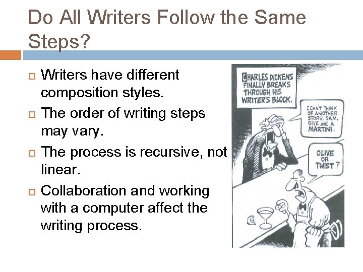 Do All Writers Follow the Same Steps? Writers have different composition styles. The order