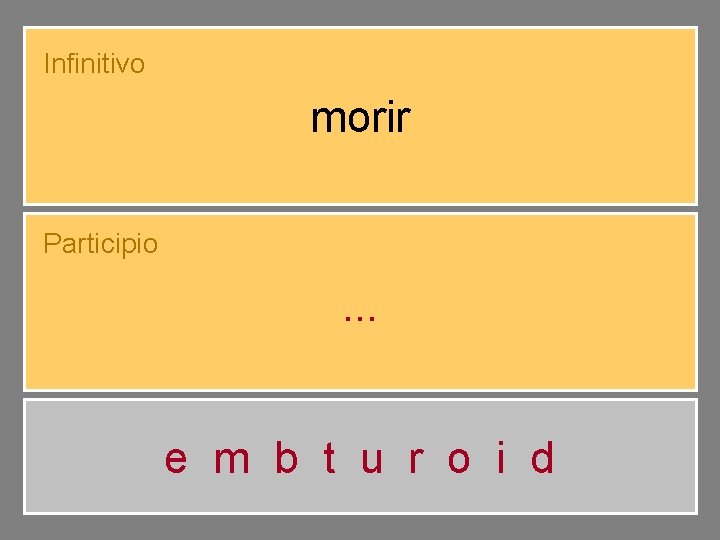 Infinitivo morir Participio m u. . . erto e m b t u r