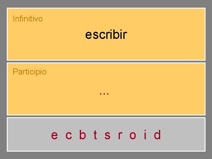 Infinitivo escribir Participio e s c. . . r i t o e c