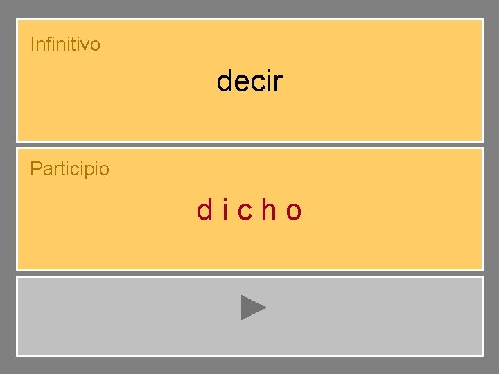 Infinitivo decir Participio dicho 