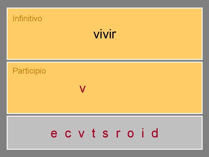 Infinitivo vivir Participio vivido e c v t s r o i d 