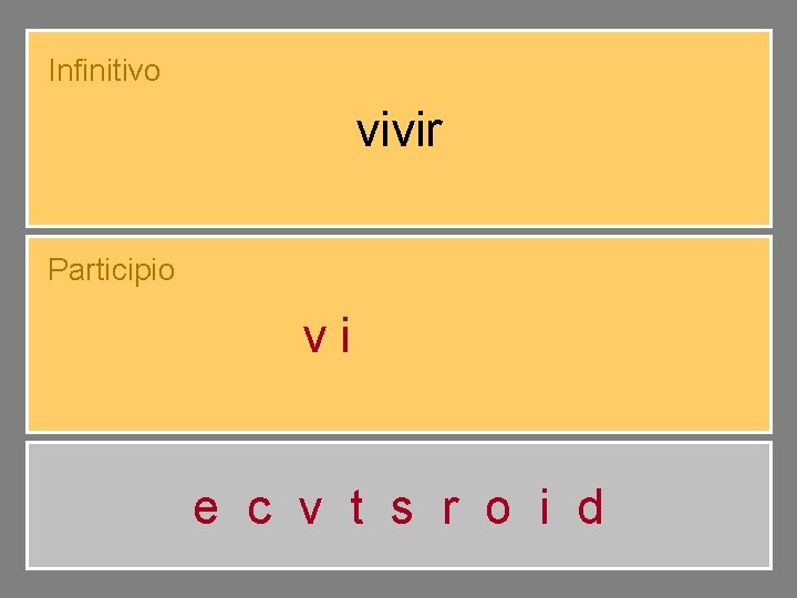 Infinitivo vivir Participio vivido e c v t s r o i d 