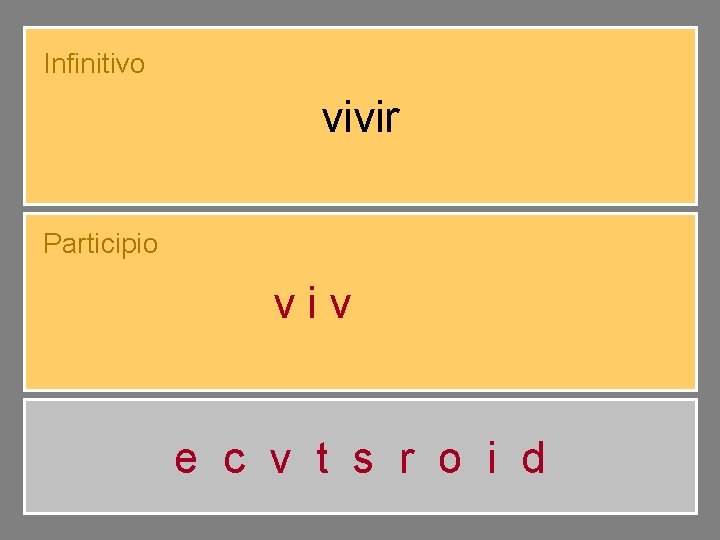 Infinitivo vivir Participio vivido e c v t s r o i d 