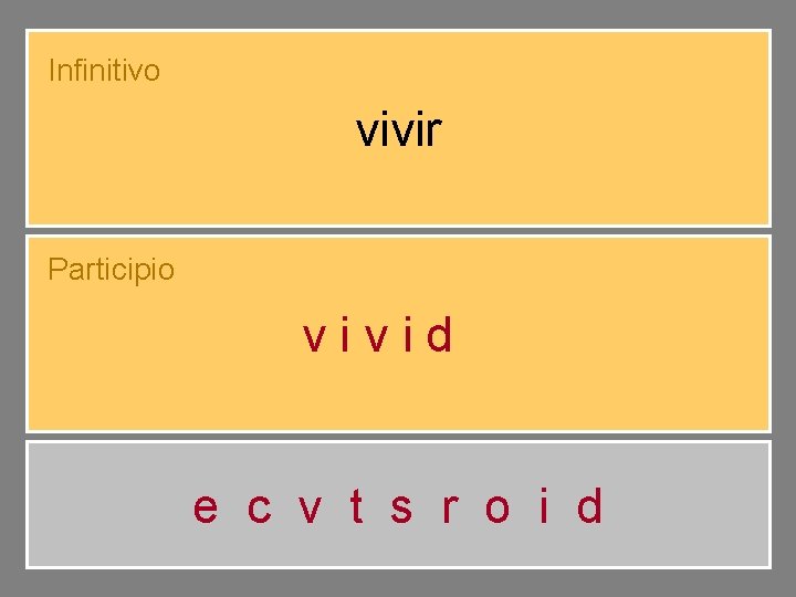 Infinitivo vivir Participio vivido e c v t s r o i d 