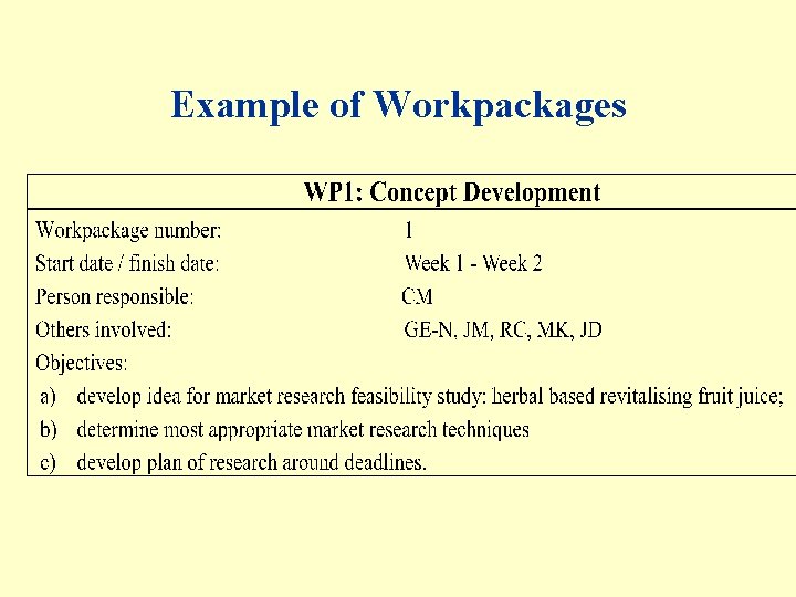 Example of Workpackages 