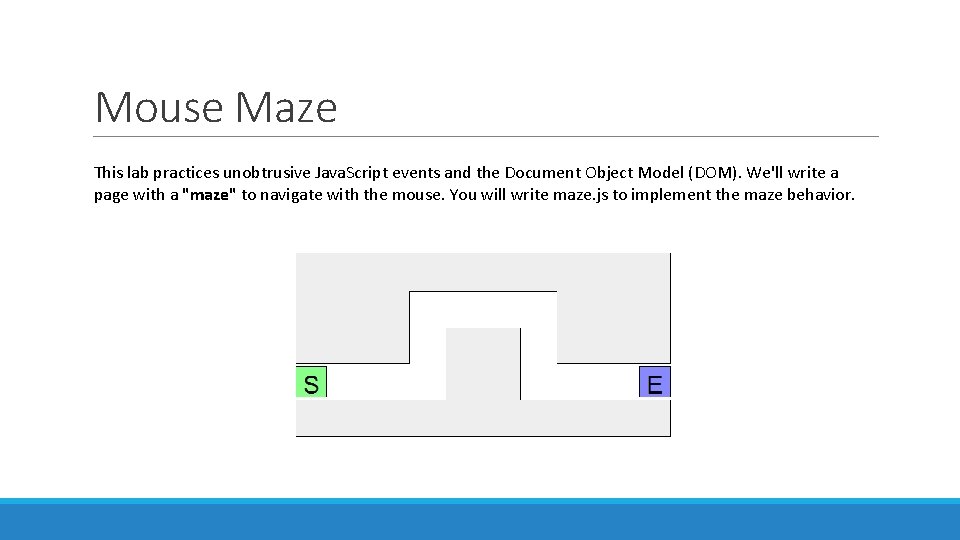 Mouse Maze This lab practices unobtrusive Java. Script events and the Document Object Model
