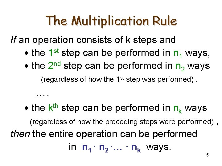 The Multiplication Rule If an operation consists of k steps and the 1 st The Multiplication Rule If an operation consists of k steps and the 1 st