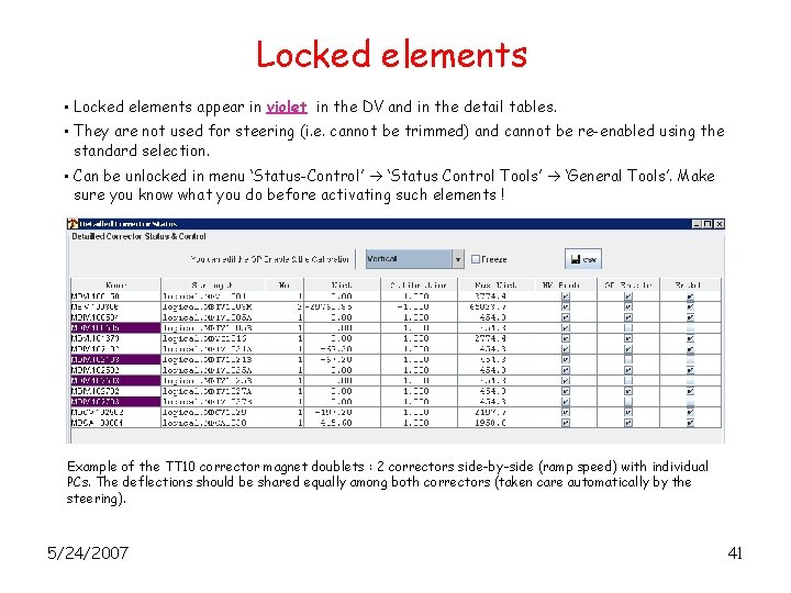 Locked elements • Locked elements appear in violet in the DV and in the