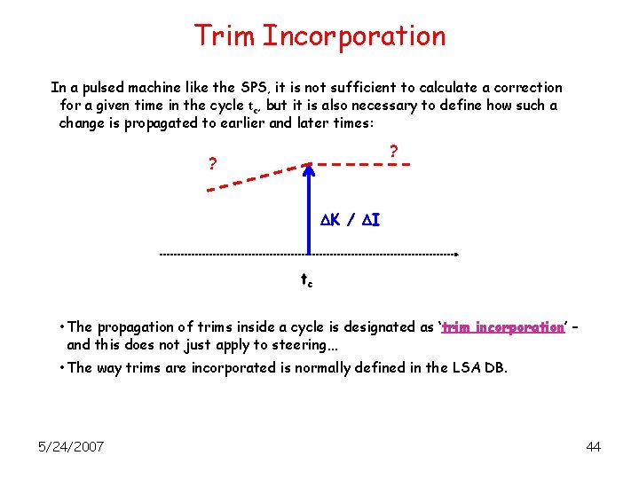 Trim Incorporation In a pulsed machine like the SPS, it is not sufficient to