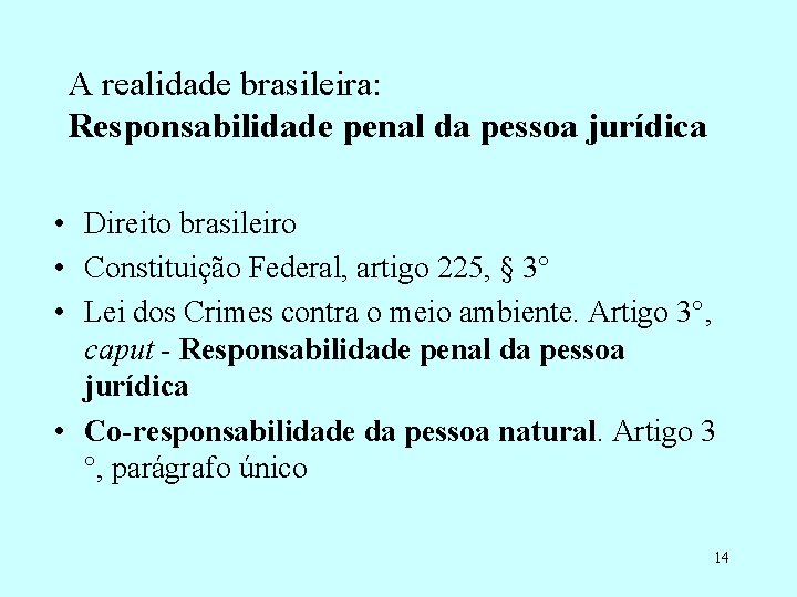 A realidade brasileira: Responsabilidade penal da pessoa jurídica • Direito brasileiro • Constituição Federal,