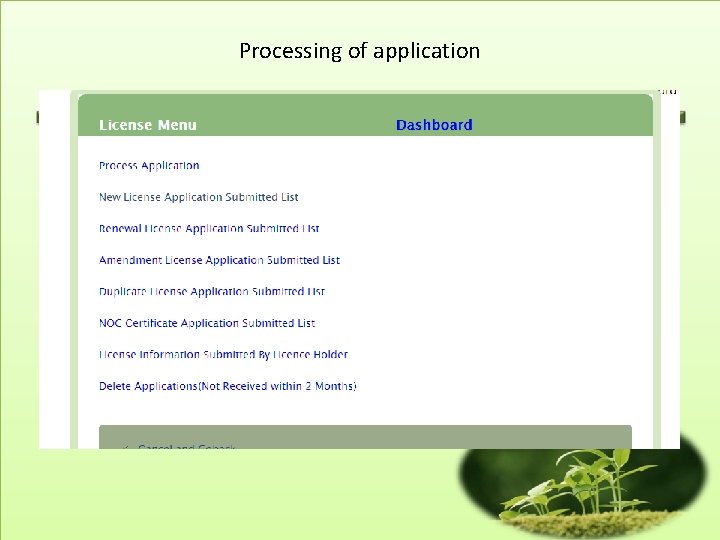 Processing of application 