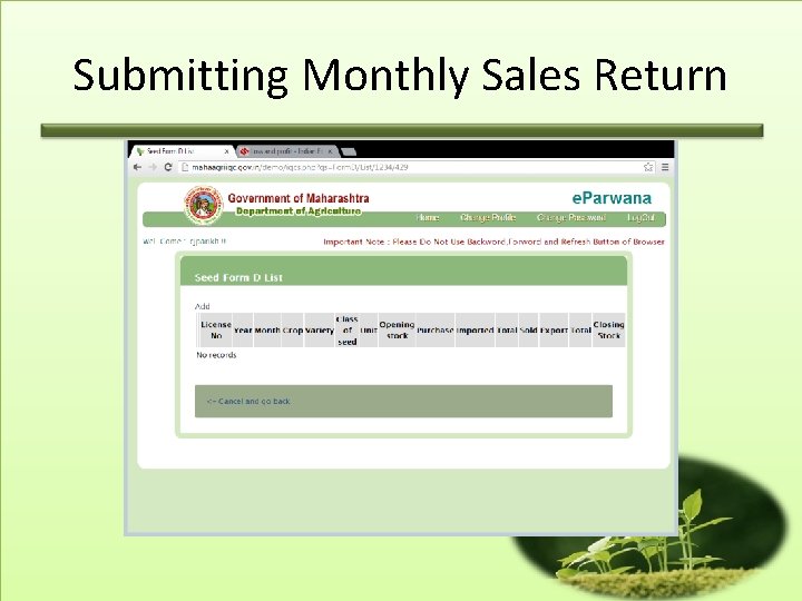 Submitting Monthly Sales Return 