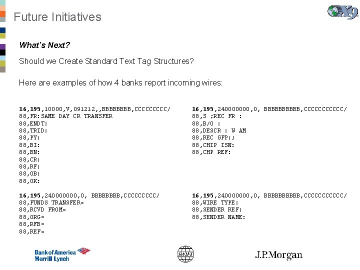 Future Initiatives What’s Next? Should we Create Standard Text Tag Structures? Here are examples