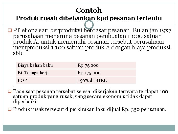 Contoh Produk rusak dibebankan kpd pesanan tertentu q PT eliona sari berproduksi berdasar pesanan.