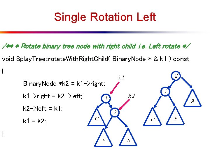 Single Rotation Left /** * Rotate binary tree node with right child. i. e.