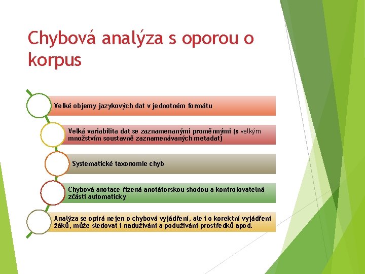 Chybová analýza s oporou o korpus Velké objemy jazykových dat v jednotném formátu Velká