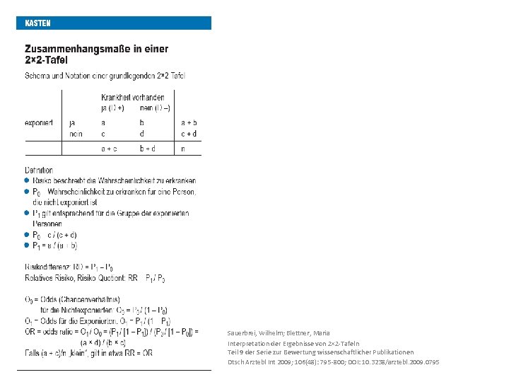 Sauerbrei, Wilhelm; Blettner, Maria Interpretation der Ergebnisse von 2× 2 -Tafeln Teil 9 der