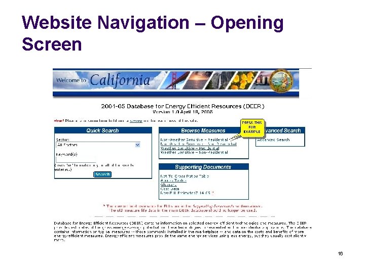 Website Navigation – Opening Screen 16 