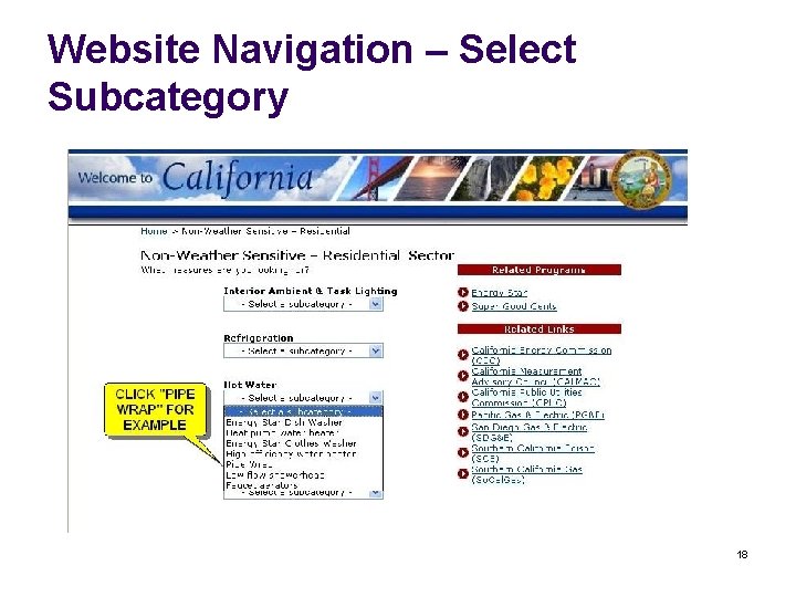Website Navigation – Select Subcategory 18 