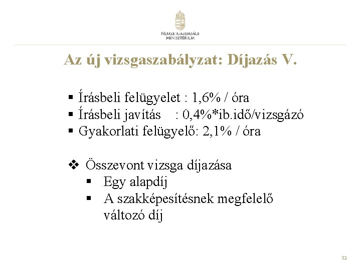 Az új vizsgaszabályzat: Díjazás V. § Írásbeli felügyelet : 1, 6% / óra § Az új vizsgaszabályzat: Díjazás V. § Írásbeli felügyelet : 1, 6% / óra §