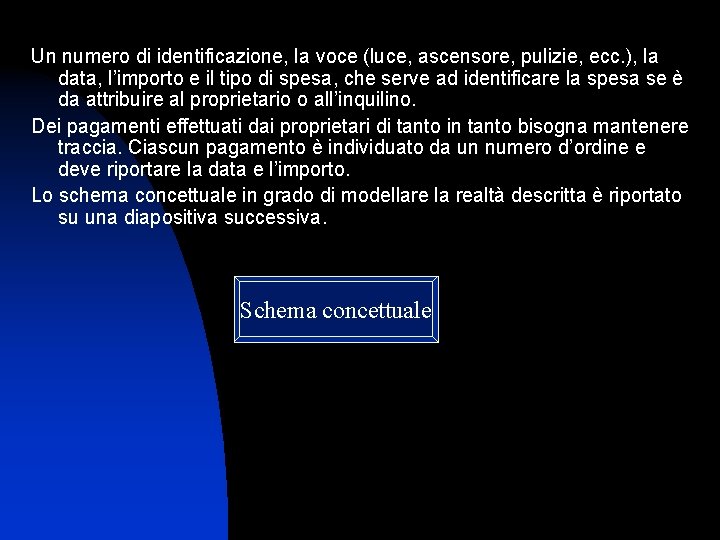 Un numero di identificazione, la voce (luce, ascensore, pulizie, ecc. ), la data, l’importo