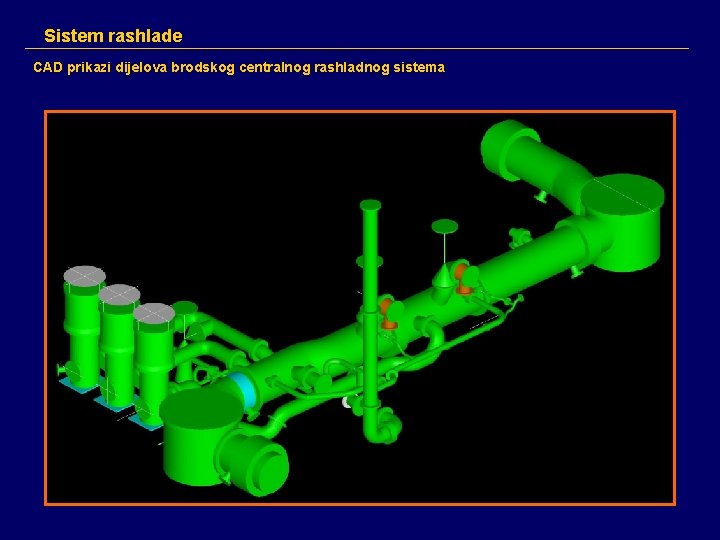 Sistem rashlade CAD prikazi dijelova brodskog centralnog rashladnog sistema 