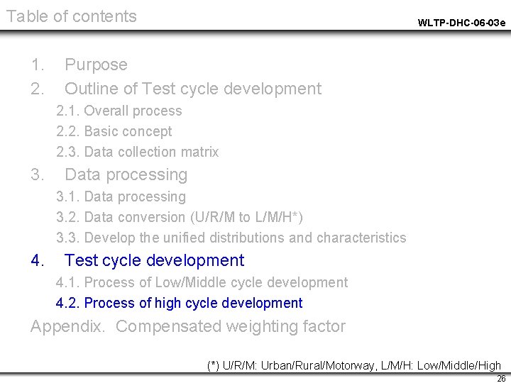 Table of contents 1. 2. WLTP-DHC-06 -03 e Purpose Outline of Test cycle development